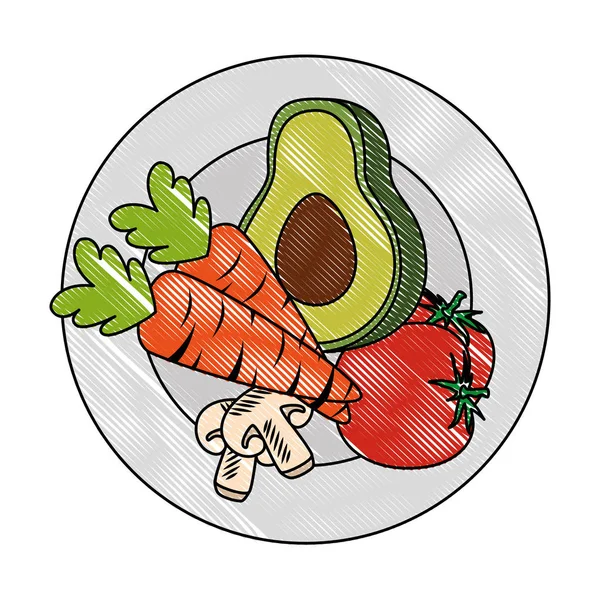 Abacate fresco com cenoura e cogumelo comida vegetariana — Vetor de Stock