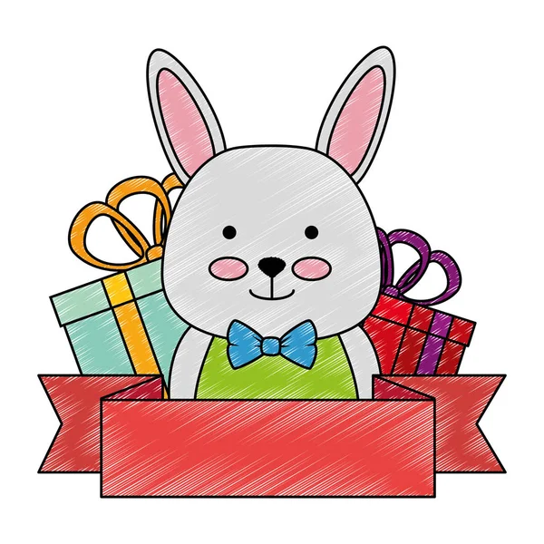 Carino coniglio con regali personaggio icona — Vettoriale Stock