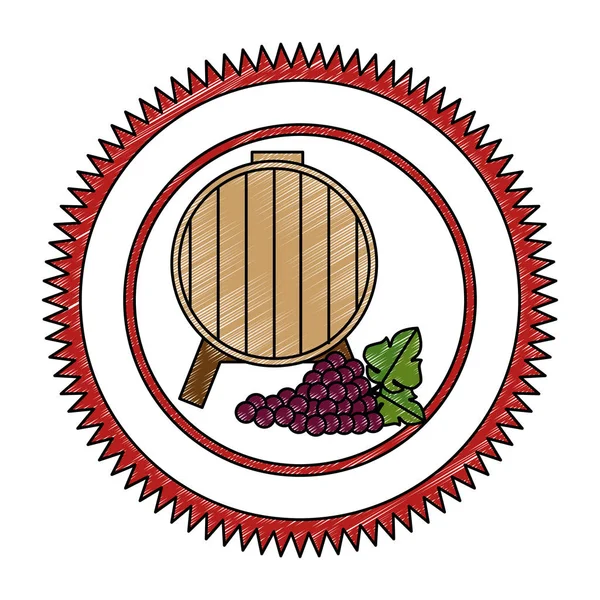 Botte di vino con timbro di tenuta a grappolo d'uva — Vettoriale Stock