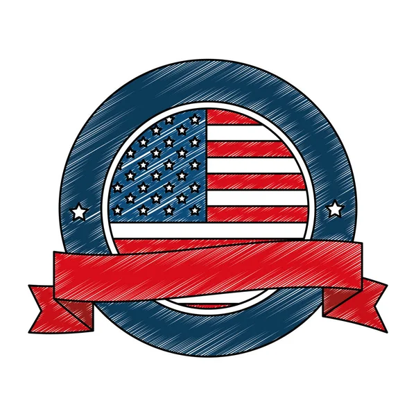 Об'єднані держави американської кругової емблеми зі стрічкою — стоковий вектор