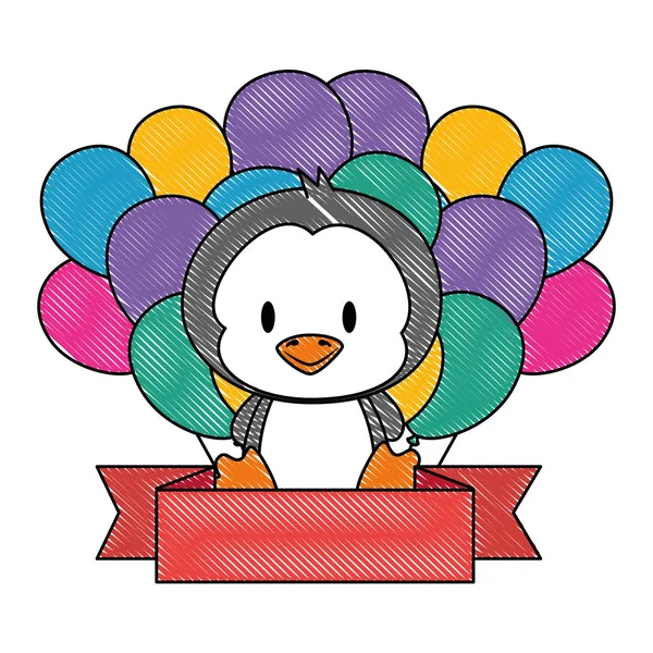 Schattig en schattig pinguïn met ballonnen helium — Stockvector