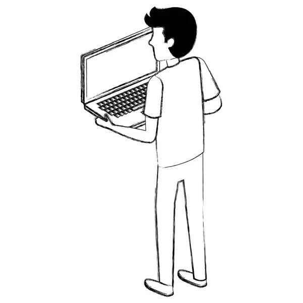 Jongeman met laptop computer — Stockvector