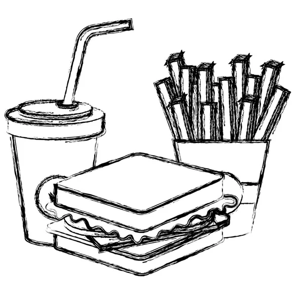 Sandwish con patatine fritte e soda — Vettoriale Stock