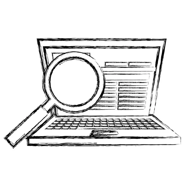 Комп'ютер ноутбука зі збільшувальним склом — стоковий вектор