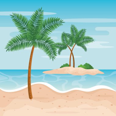 çalılar bitkiler ile plaj ve adada palmiye ağaçları