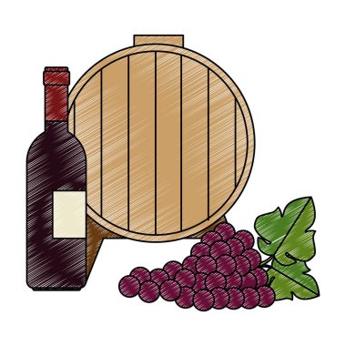 üzüm küme ve şişe ile şarap varil