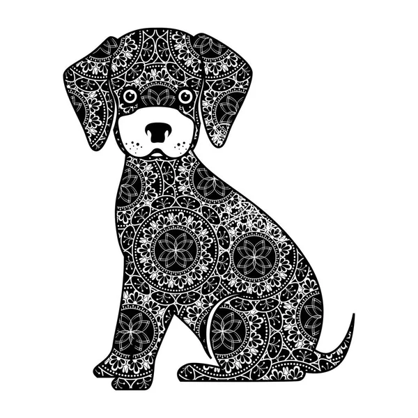 Monochrome dog with mandala pattern — Stock Vector