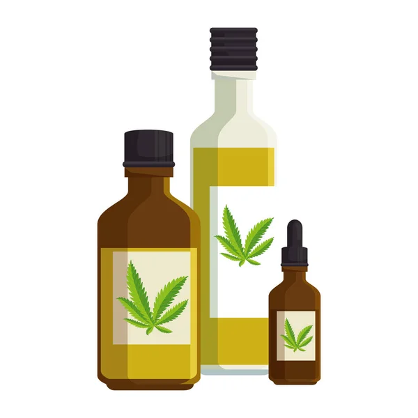 Bouteilles avec des produits d'extrait de cannabis — Image vectorielle