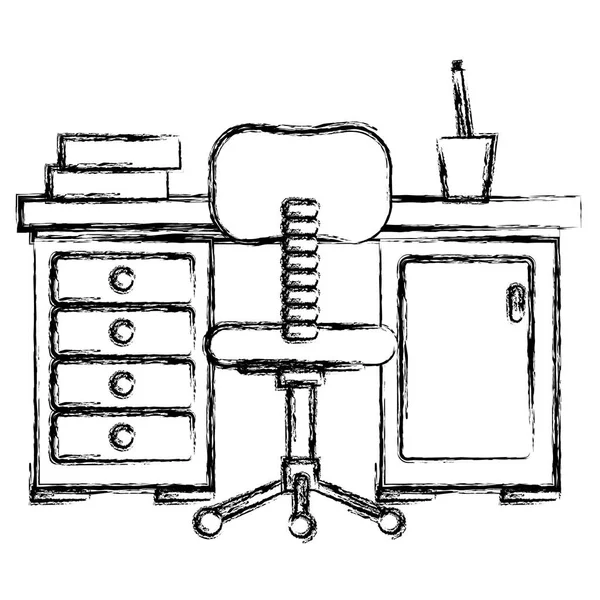 Oficina lugar de trabajo con escritorio y silla escena — Archivo Imágenes Vectoriales