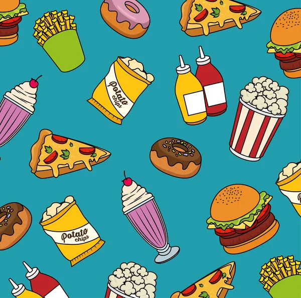 Set di colorati cartoni animati fast food — Vettoriale Stock