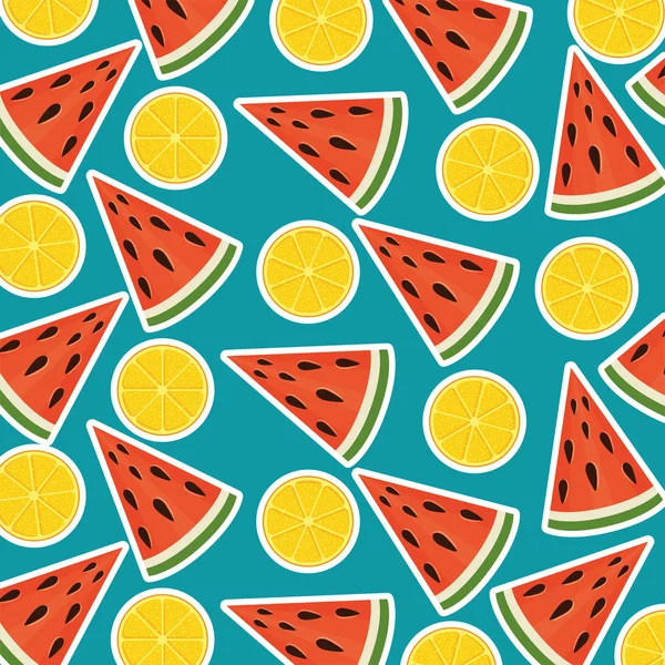 Frische Portionen Wassermelone und Orangen Sommermuster — Stockvektor