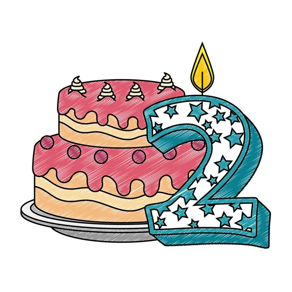 Cute numer dwie świeca ze słodkim ciastem — Wektor stockowy