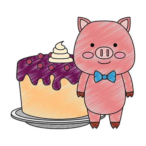 Schattig varken met zoete taart karakter pictogram — Stockvector