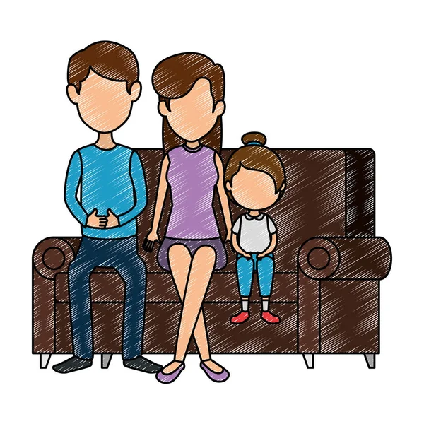 Couple de parents avec fille dans le canapé — Image vectorielle