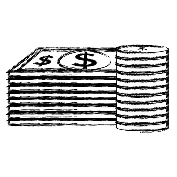 Bills and coins dollars money — Stock Vector