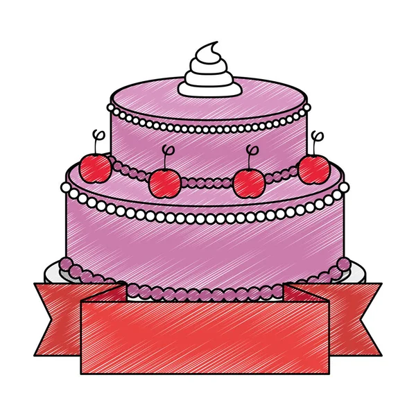 Zoete en heerlijke taart met lint — Stockvector