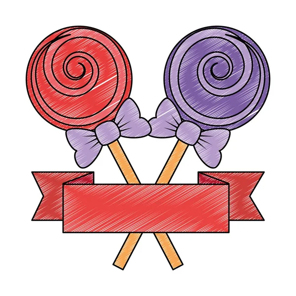 Caramelos piruletas con cinta — Vector de stock