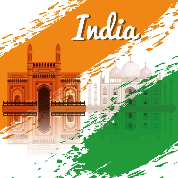 印度国旗海报与建筑装饰 — 图库矢量图片