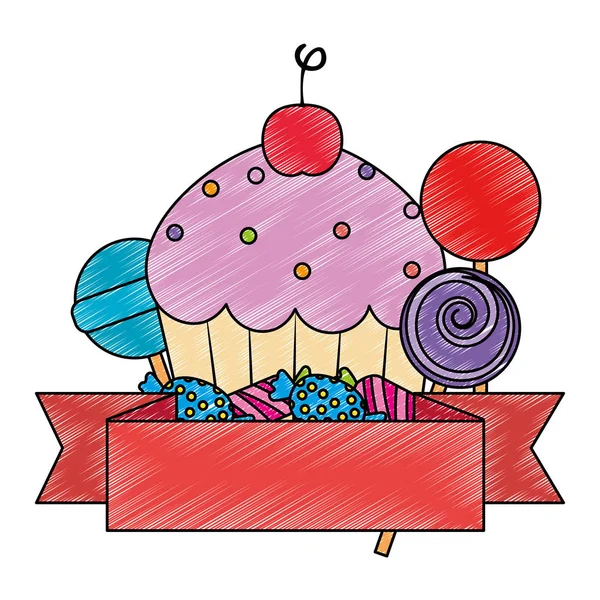 Söta cupcake konditori varor med godis — Stock vektor
