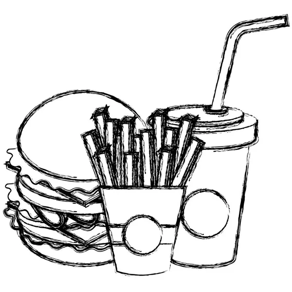 Delicious burger with soda and french fries — Stock Vector