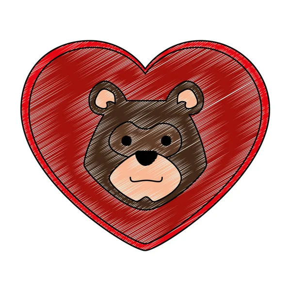 头熊灰熊与心脏 — 图库矢量图片