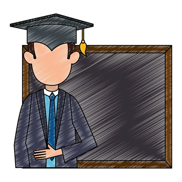 Estudiante graduado con pizarra — Vector de stock