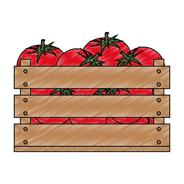 Tomates frescos em caixa de madeira comida vegetariana — Vetor de Stock