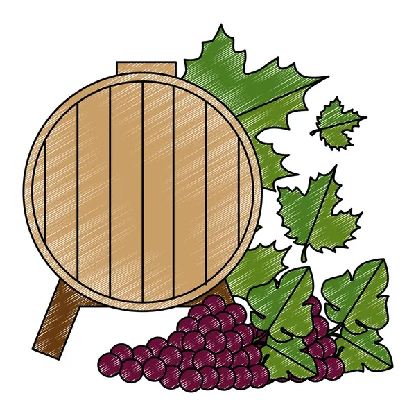Barril de vino con racimo de uvas — Vector de stock