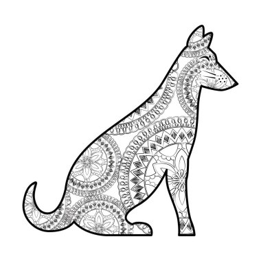 mandala desenli tek renkli köpek