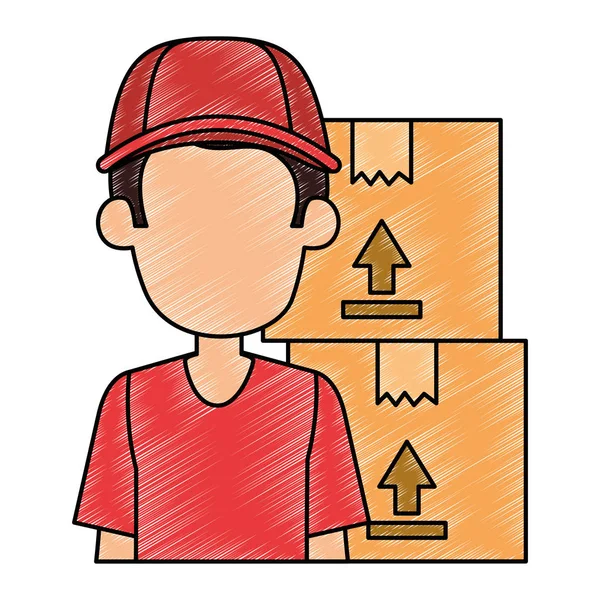 Delivery worker with boxes — Stock Vector