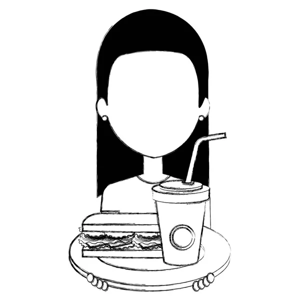 Женщина с вкусным сандвишем и содовой — стоковый вектор