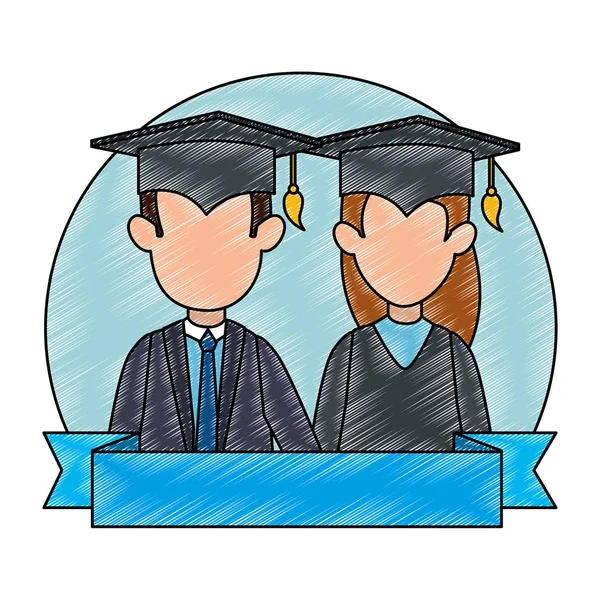 Çift öğrenciler karakter mezun — Stok Vektör