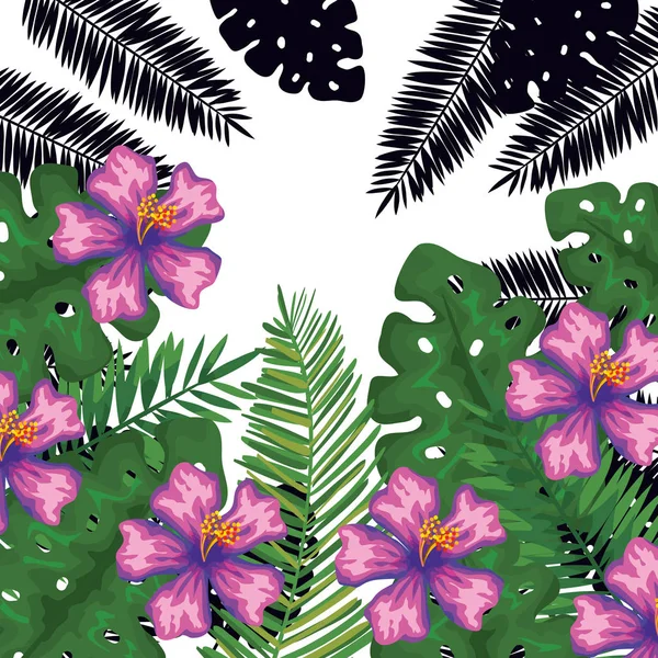 Exotiska blad och blommor tropiska mönster — Stock vektor