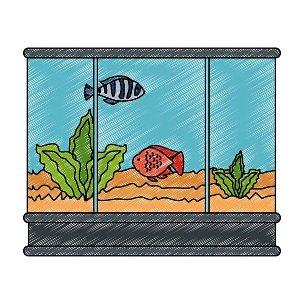 Aquário quadrado com peixes de cores — Vetor de Stock
