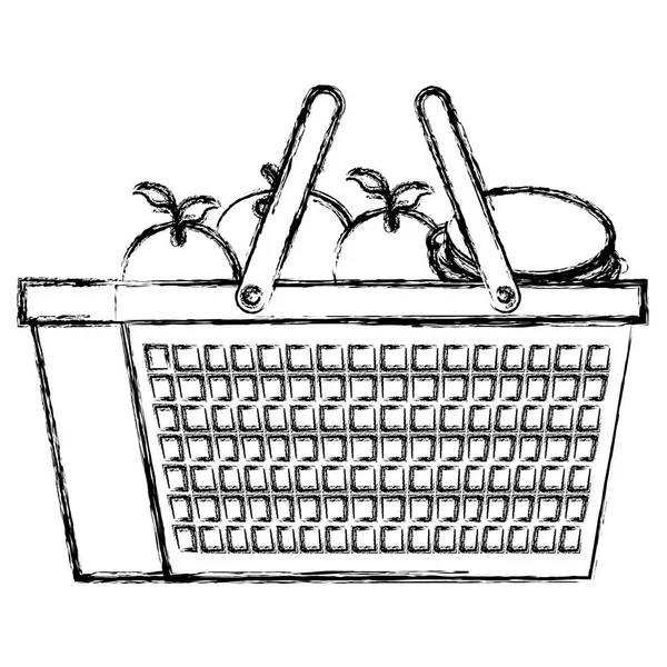 Picnic basket with hamburger and fruits — Stock Vector