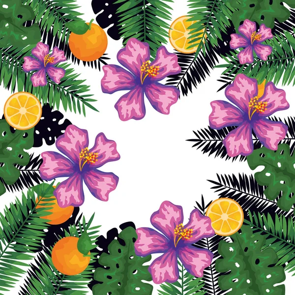 Feuilles et fleurs exotiques avec motif d'oranges — Image vectorielle