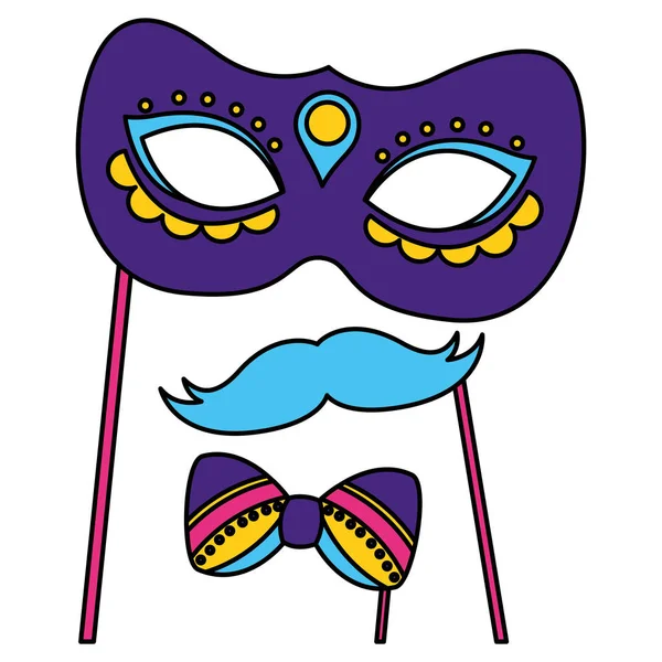 Masque carnaval moustache noeud papillon — Image vectorielle