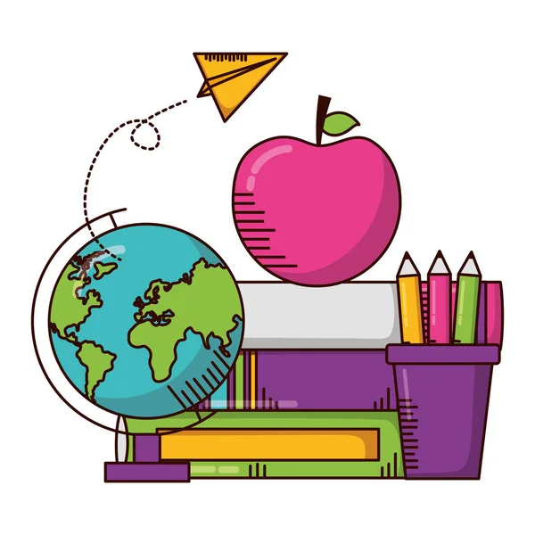 Книжки глобус олівці шкільне приладдя — стоковий вектор