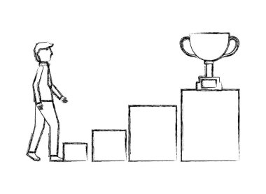 işadamı üstüne podyum adımları kupa tırmanıyor