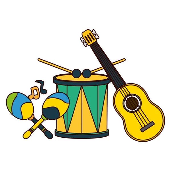 Tambor guitarra maracas brazil carnaval — Vector de stock