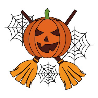 süpürge ve örümcek ağı geçti ile halloween kabak