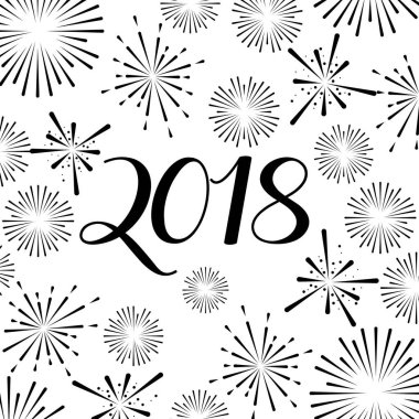 Happy new year 2018 text black and white fireworks design vector Happy new year 2018 text black and white fireworks design vector