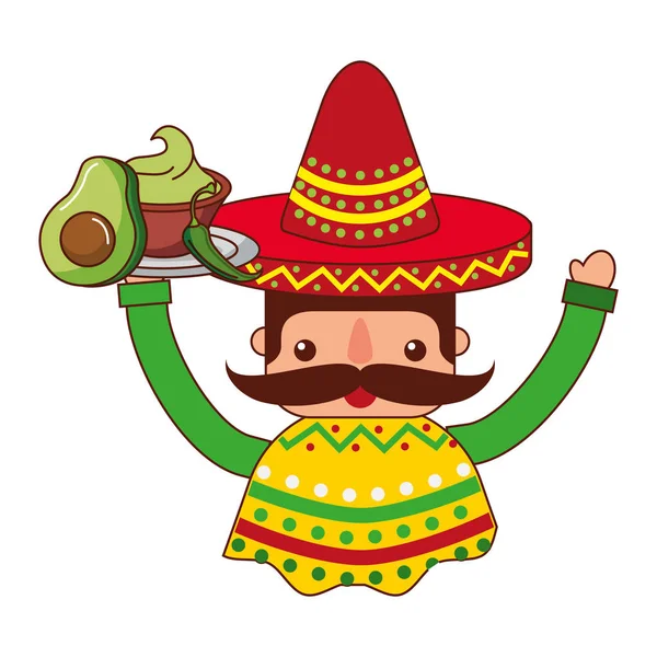 Mexicaanse man met hoed en voedsel — Stockvector