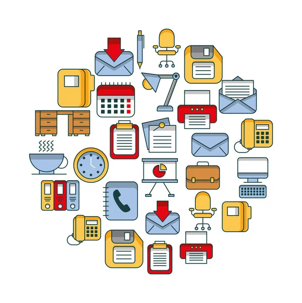 Oficina de negocios suministros equipos aplicaciones — Vector de stock