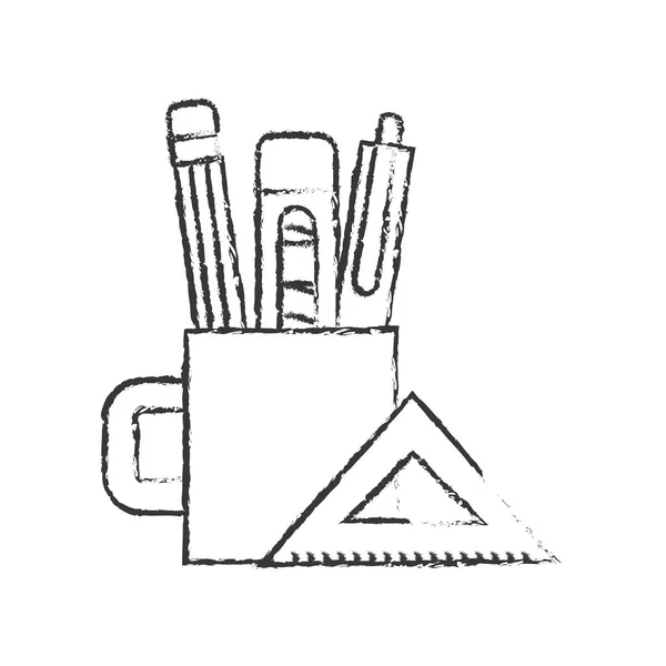 Деревянный карандаш ручка резак внутри чашки и линейки инструментов графический дизайн — стоковый вектор