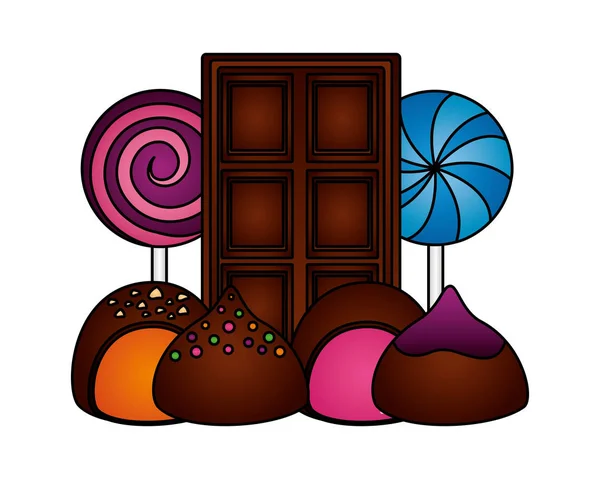 Paletas de chocolate y bombones rellenos — Vector de stock