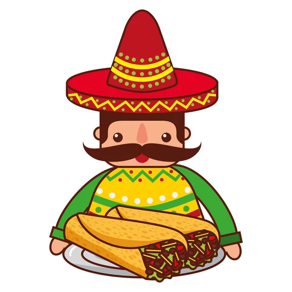 Mexicano homem com chapéu e comida — Vetor de Stock