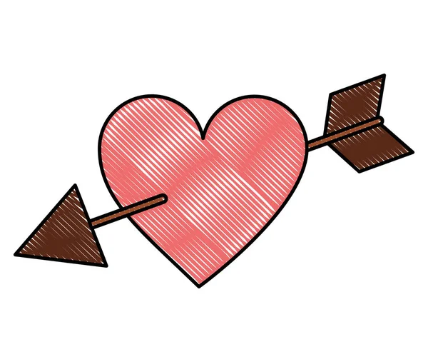 Amor romántico corazón perforado por la flecha pasión — Vector de stock