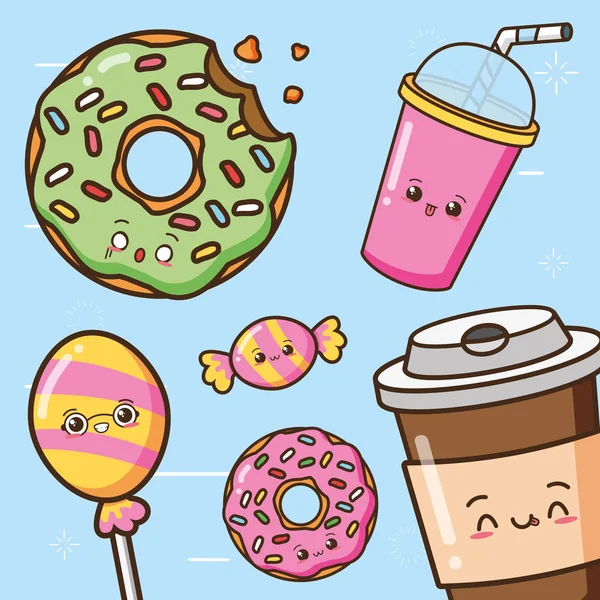 Kawaii fastfood — Stockvector