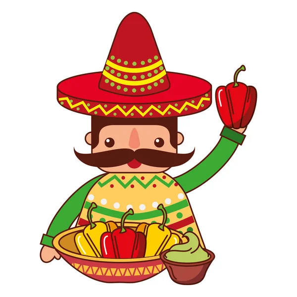 Mexikói férfi, kalap és élelmiszer — Stock Vector